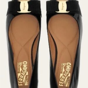 Salvatore Ferragamo Black Patent Leather Flats